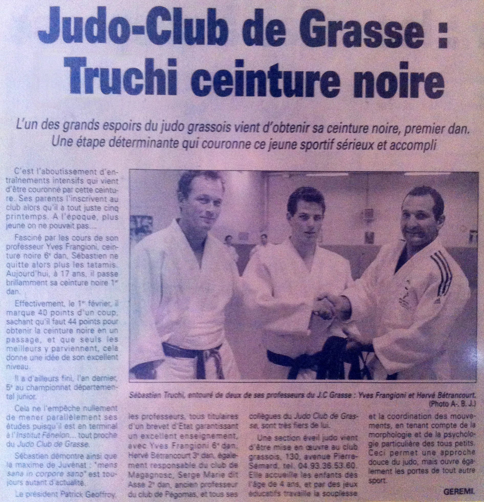 Coupure de presse : Judo-Club de Grasse, Truchi ceinture noire